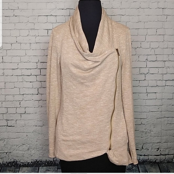 Cloudwalk Womens SZ Small Beige Asymmetric Zip Up Distressed Jacket / Cardigan - Picture 13 of 13